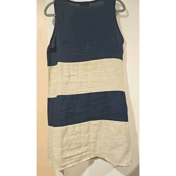 Via Signoria Striped Linen Midi Dress Large Blue White Made in Italy Boho Hippie - Picture 3 of 8